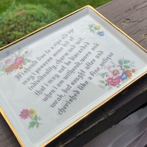Floral Decorative Plate with Gold Trim